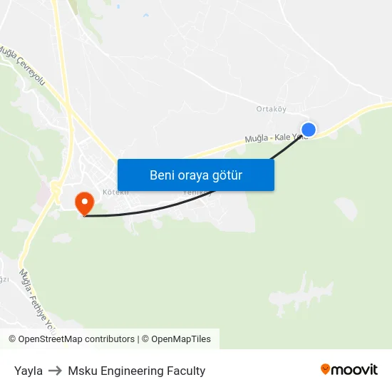 Yayla to Msku Engineering Faculty map