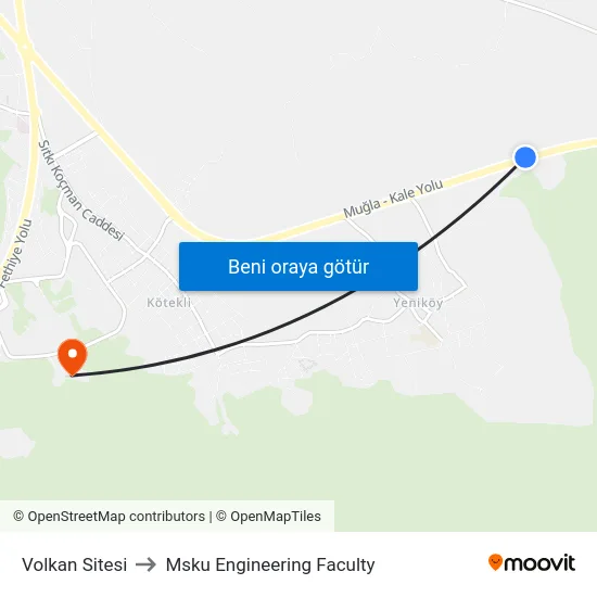 Volkan Sitesi to Msku Engineering Faculty map