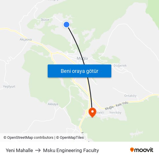 Yeni Mahalle to Msku Engineering Faculty map