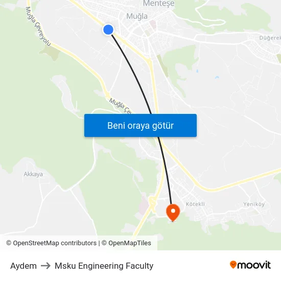 Aydem to Msku Engineering Faculty map