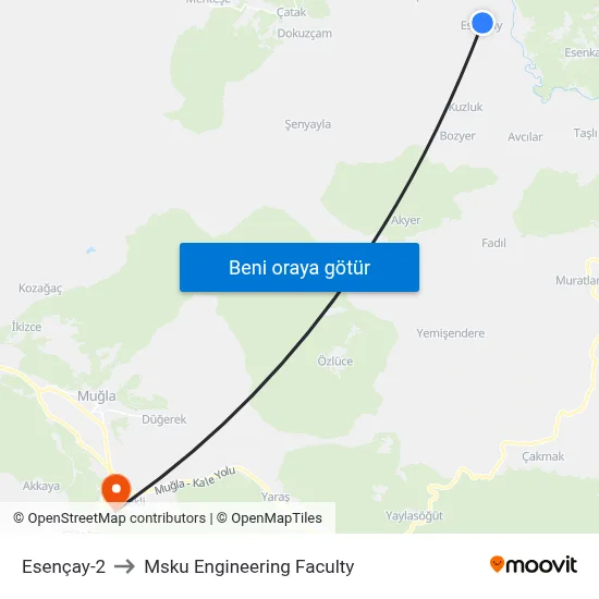 Esençay-2 to Msku Engineering Faculty map