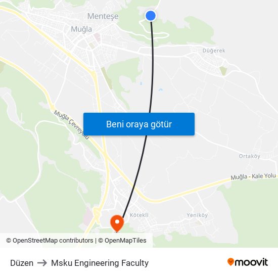 Düzen to Msku Engineering Faculty map