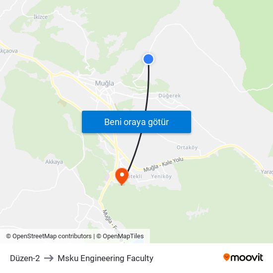 Düzen-2 to Msku Engineering Faculty map