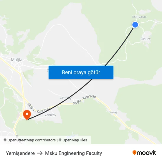 Yemişendere to Msku Engineering Faculty map