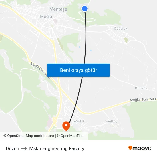 Düzen to Msku Engineering Faculty map