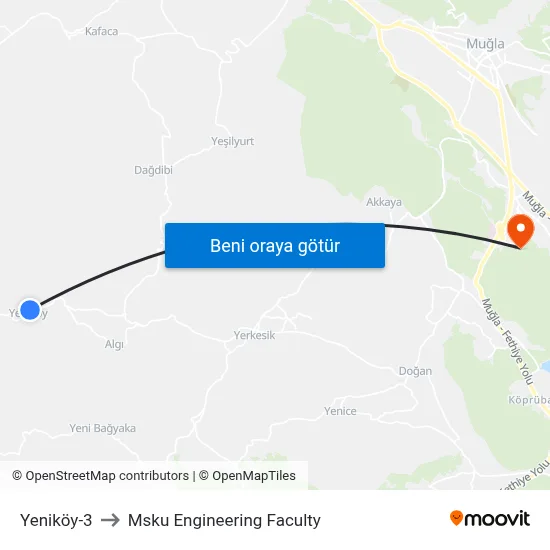 Yeniköy-3 to Msku Engineering Faculty map