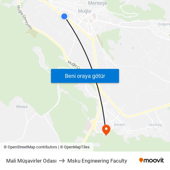 Mali Müşavirler Odası to Msku Engineering Faculty map