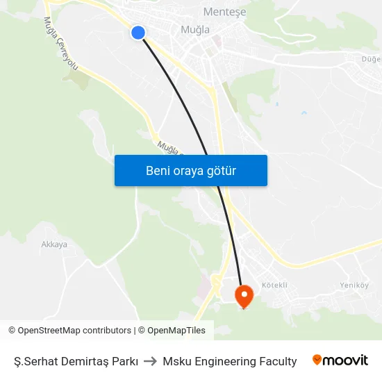 Ş.Serhat Demirtaş Parkı to Msku Engineering Faculty map