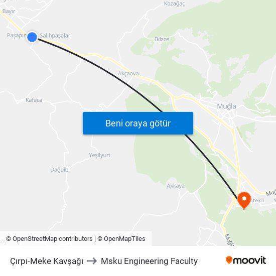 Çırpı-Meke Kavşağı to Msku Engineering Faculty map