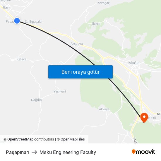 Paşapınarı to Msku Engineering Faculty map