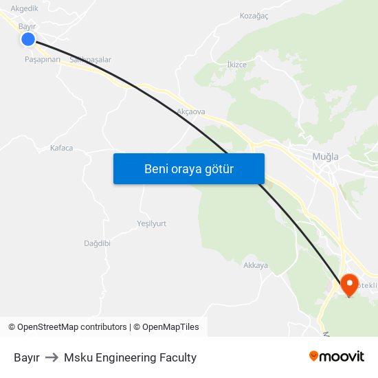 Bayır to Msku Engineering Faculty map