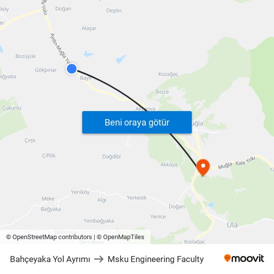 Bahçeyaka Yol Ayrımı to Msku Engineering Faculty map