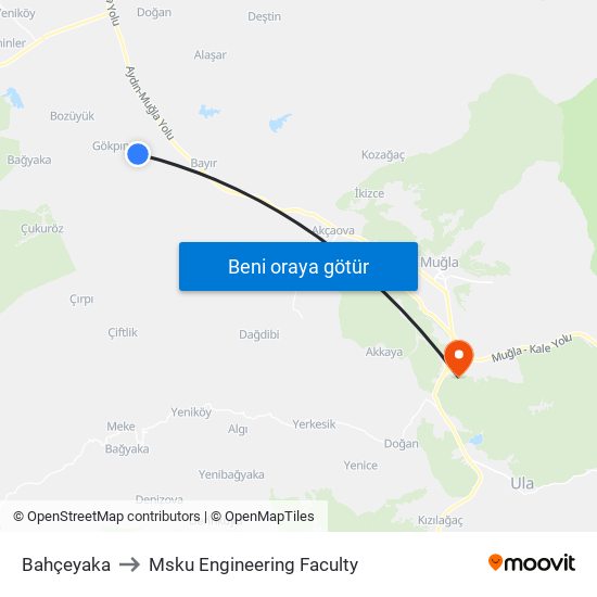 Bahçeyaka to Msku Engineering Faculty map