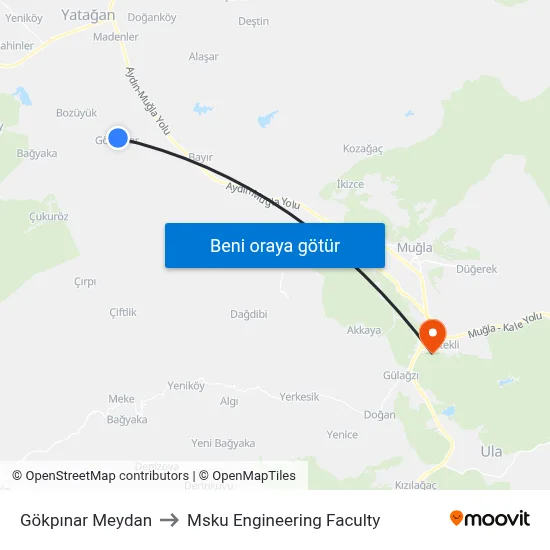 Gökpınar Meydan to Msku Engineering Faculty map
