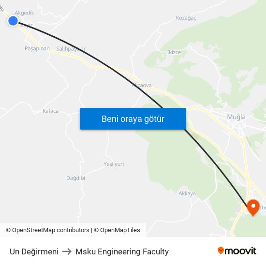 Un Değirmeni to Msku Engineering Faculty map