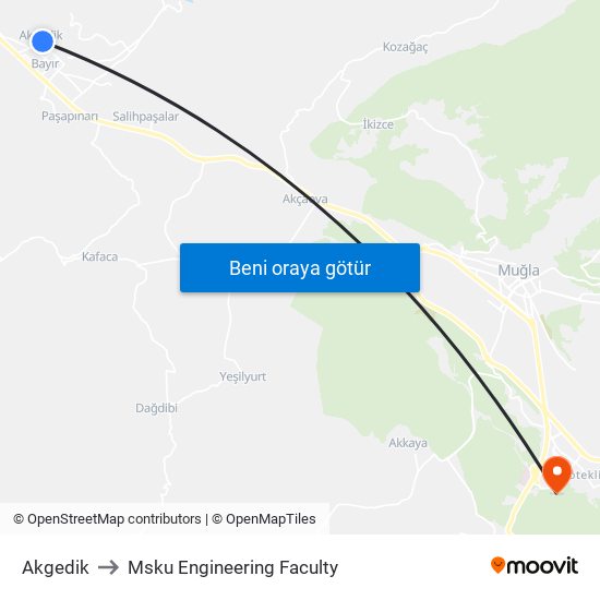 Akgedik to Msku Engineering Faculty map