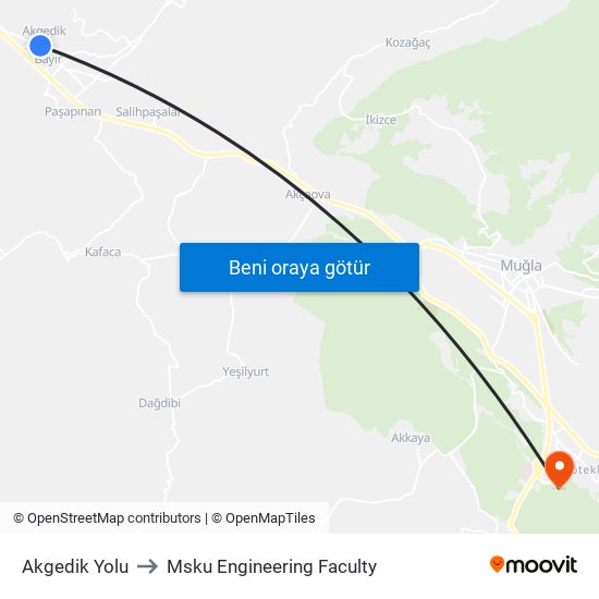Akgedik Yolu to Msku Engineering Faculty map