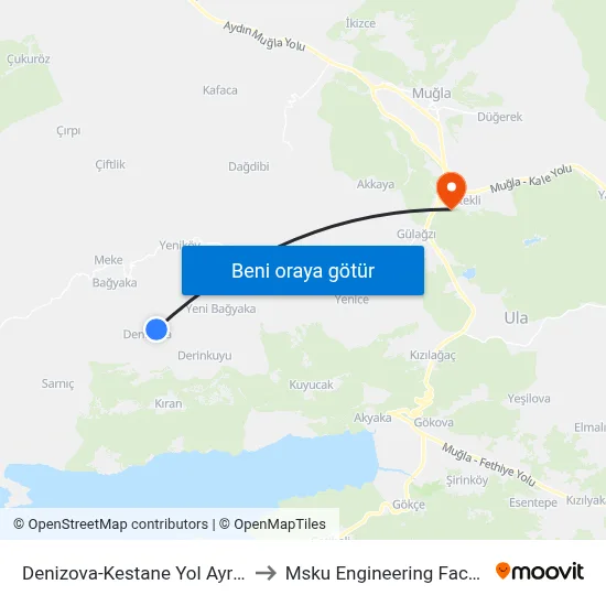 Denizova-Kestane Yol Ayrımı to Msku Engineering Faculty map