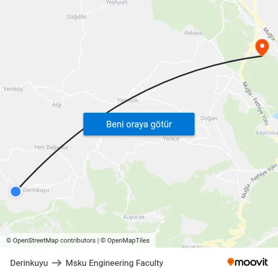 Derinkuyu to Msku Engineering Faculty map