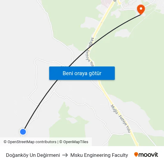 Doğanköy Un Değirmeni to Msku Engineering Faculty map