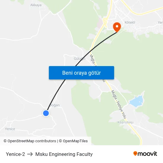 Yenice-2 to Msku Engineering Faculty map