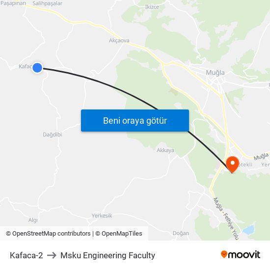 Kafaca-2 to Msku Engineering Faculty map