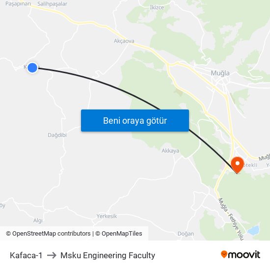 Kafaca-1 to Msku Engineering Faculty map
