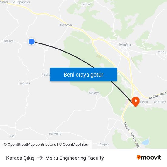 Kafaca Çıkış to Msku Engineering Faculty map