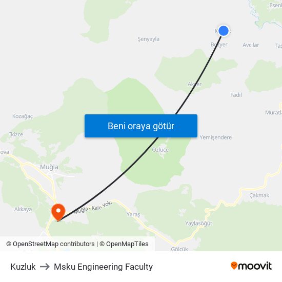 Kuzluk to Msku Engineering Faculty map