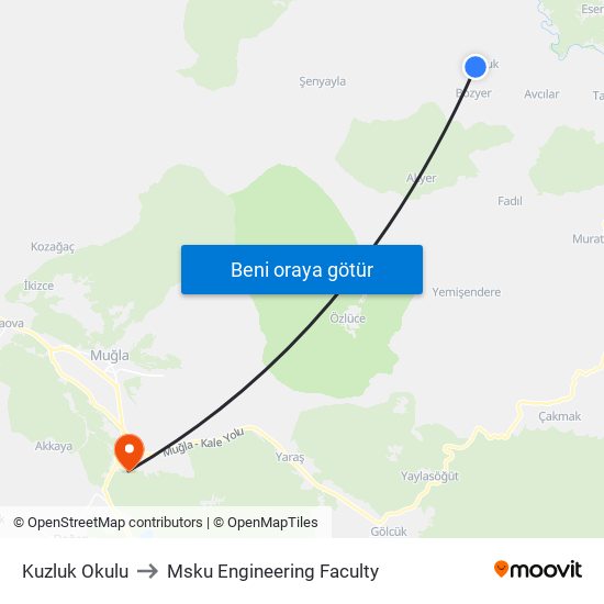 Kuzluk Okulu to Msku Engineering Faculty map
