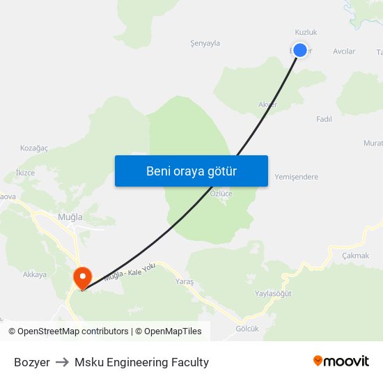 Bozyer to Msku Engineering Faculty map