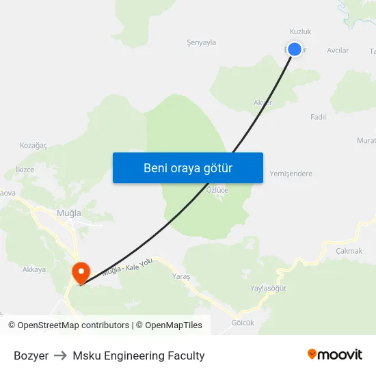 Bozyer to Msku Engineering Faculty map