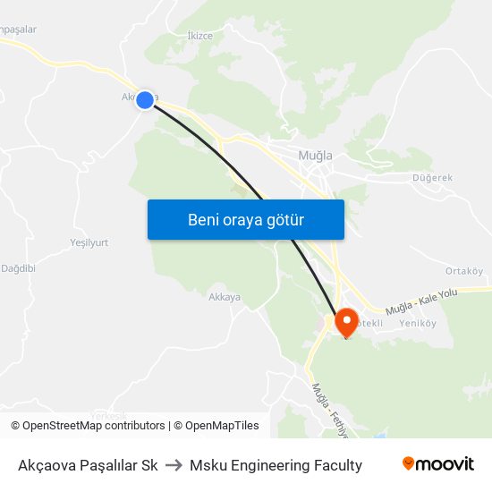 Akçaova Paşalılar Sk to Msku Engineering Faculty map