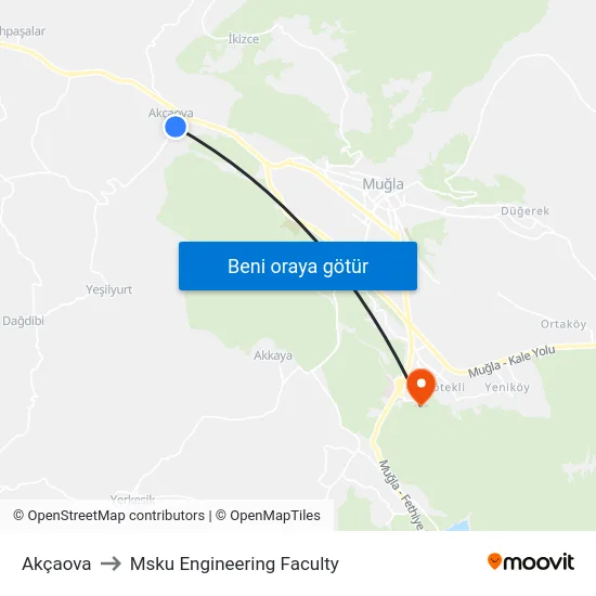 Akçaova to Msku Engineering Faculty map