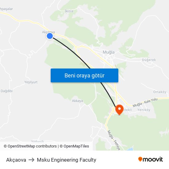 Akçaova to Msku Engineering Faculty map