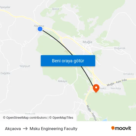 Akçaova to Msku Engineering Faculty map