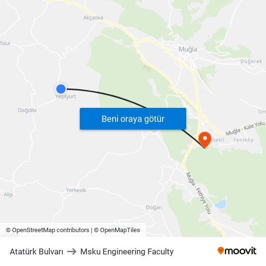 Atatürk Bulvarı to Msku Engineering Faculty map