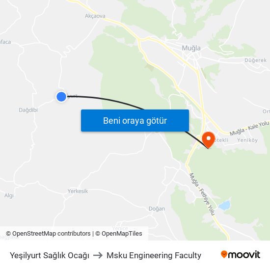 Yeşilyurt Sağlık Ocağı to Msku Engineering Faculty map