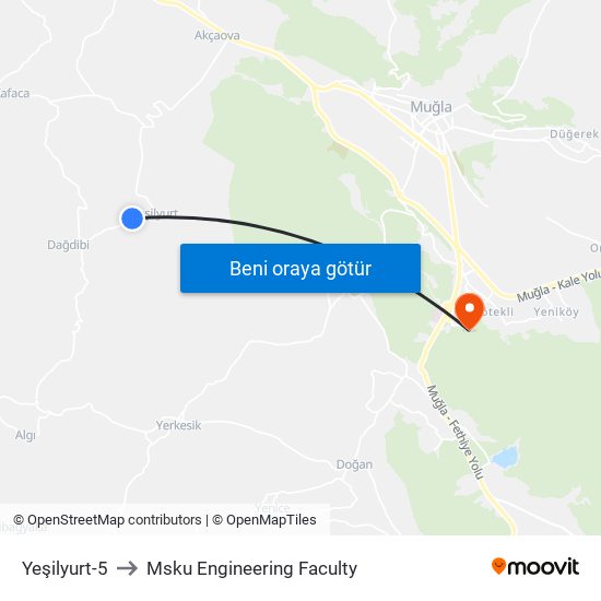 Yeşilyurt-5 to Msku Engineering Faculty map