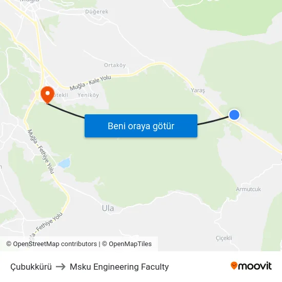 Çubukkürü to Msku Engineering Faculty map