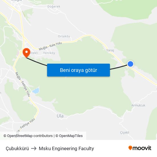 Çubukkürü to Msku Engineering Faculty map