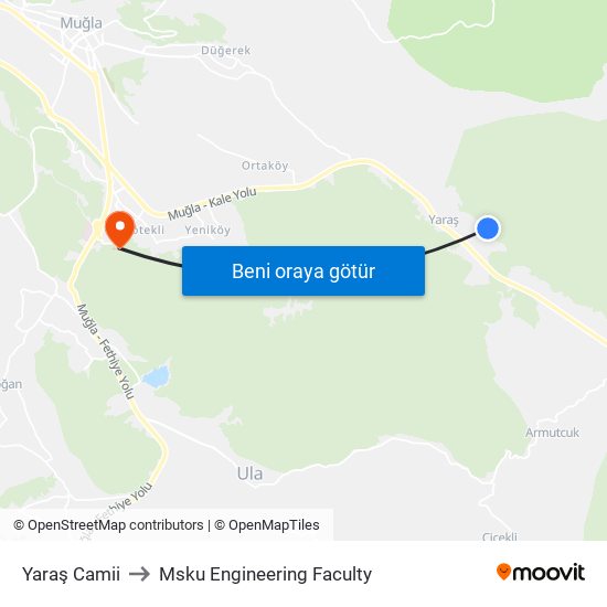 Yaraş Camii to Msku Engineering Faculty map