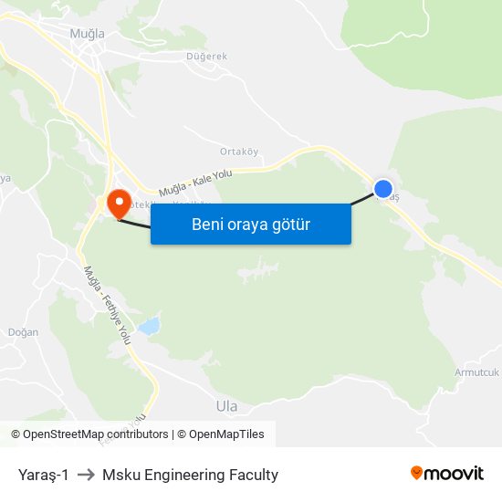 Yaraş-1 to Msku Engineering Faculty map