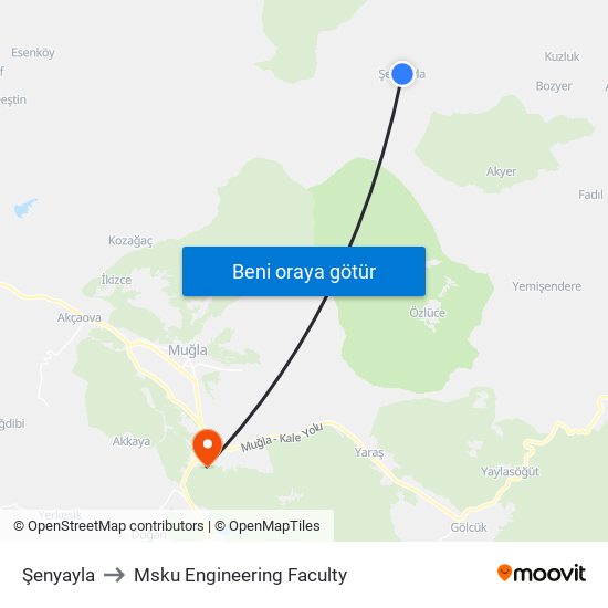 Şenyayla to Msku Engineering Faculty map