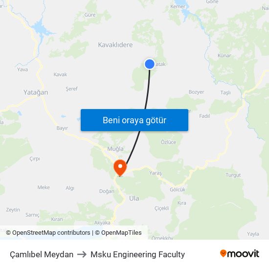 Çamlıbel Meydan to Msku Engineering Faculty map