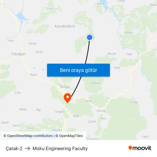 Çatak-2 to Msku Engineering Faculty map