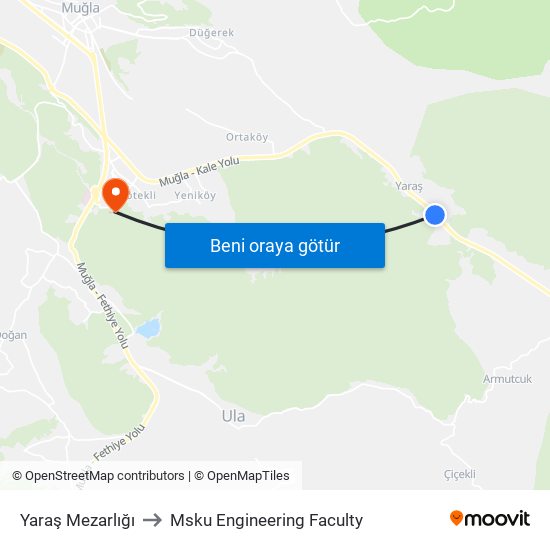 Yaraş Mezarlığı to Msku Engineering Faculty map