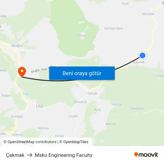 Çakmak to Msku Engineering Faculty map