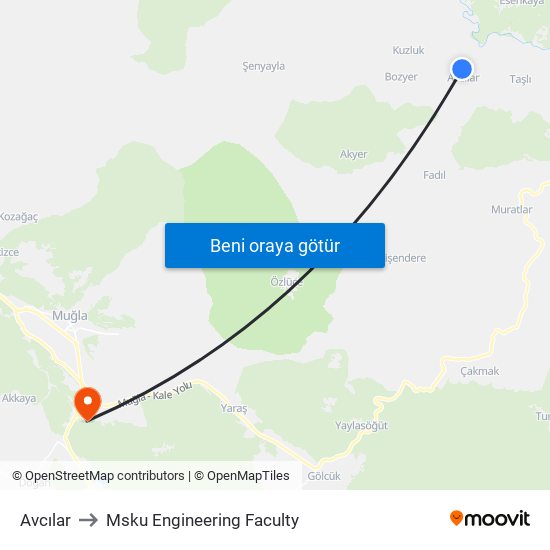Avcılar to Msku Engineering Faculty map