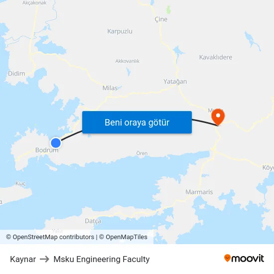 Kaynar to Msku Engineering Faculty map